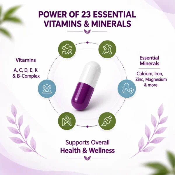 Ayusensia Women Shakti capsule with 23 essential vitamins and minerals for overall health and wellness