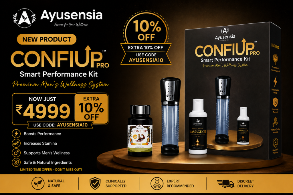 Ayusensia ConfiUp Pro Smart Performance Kit for men's wellness with vacuum pump and supplements
