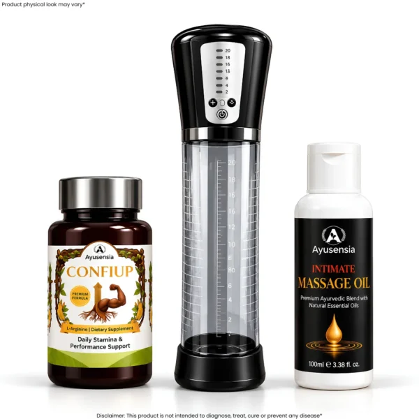 ConfiuP Pro kit with performance tablets, electronic vacuum pump and intimate massage oil