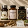 Ayusensia Ayurvedic supplements displayed with natural herbs for a guide on choosing trusted Ayurvedic supplements.